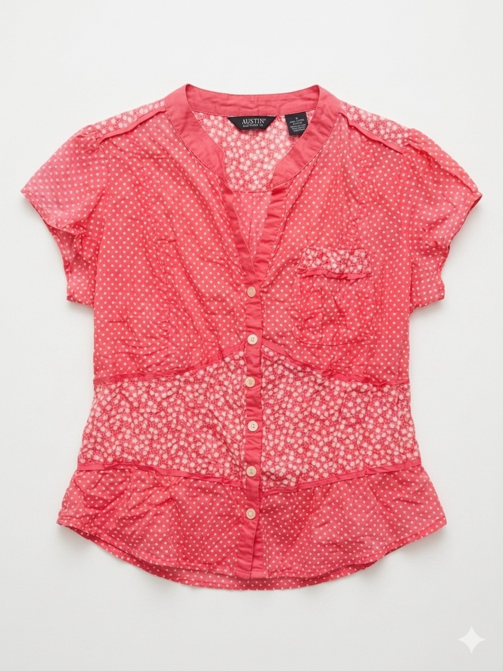 Austin Clothing Co. Coral Pink Short-Sleeve Button Front Top